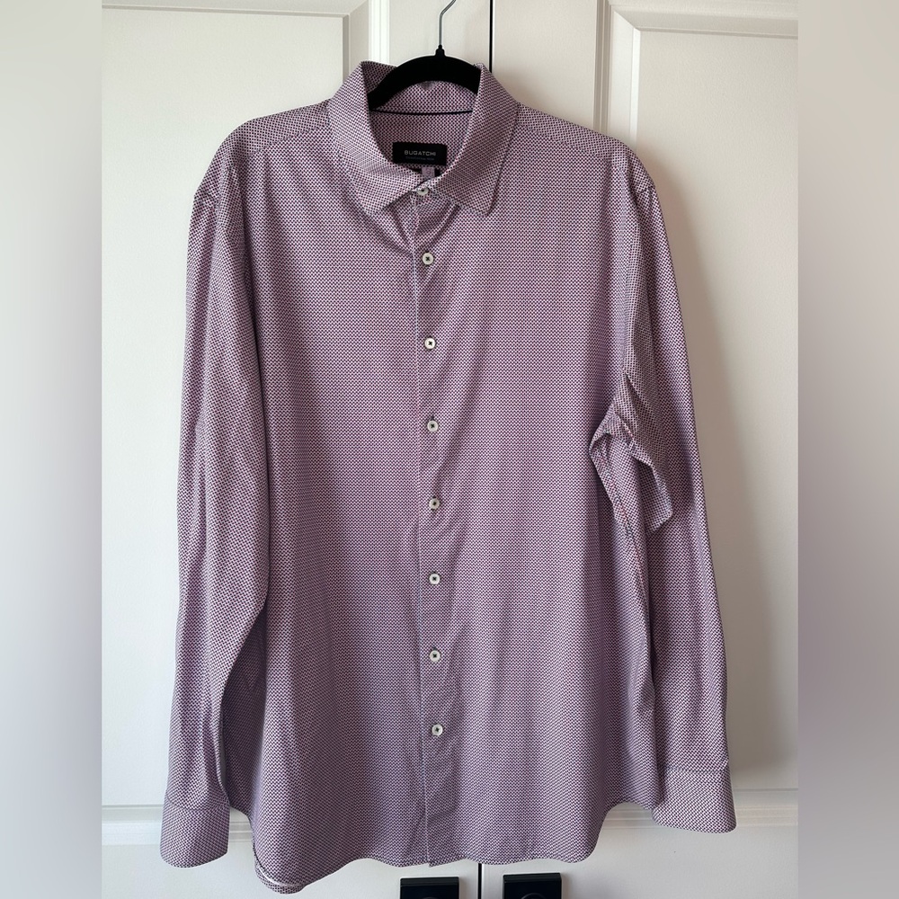 Bugatchi Men’s OoohCotton Tech Long Sleeve Shirt - Cabernet (Size XL)